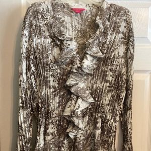 NWT - Sunny Leigh Woman 3X Brown and White Blouse